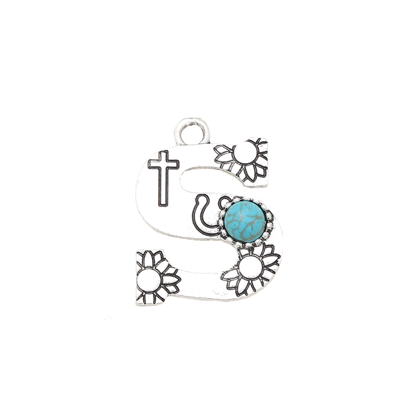 Wholesale of Western Wind Letter Natural Turquoise Alloy Letter Keychain Accessories